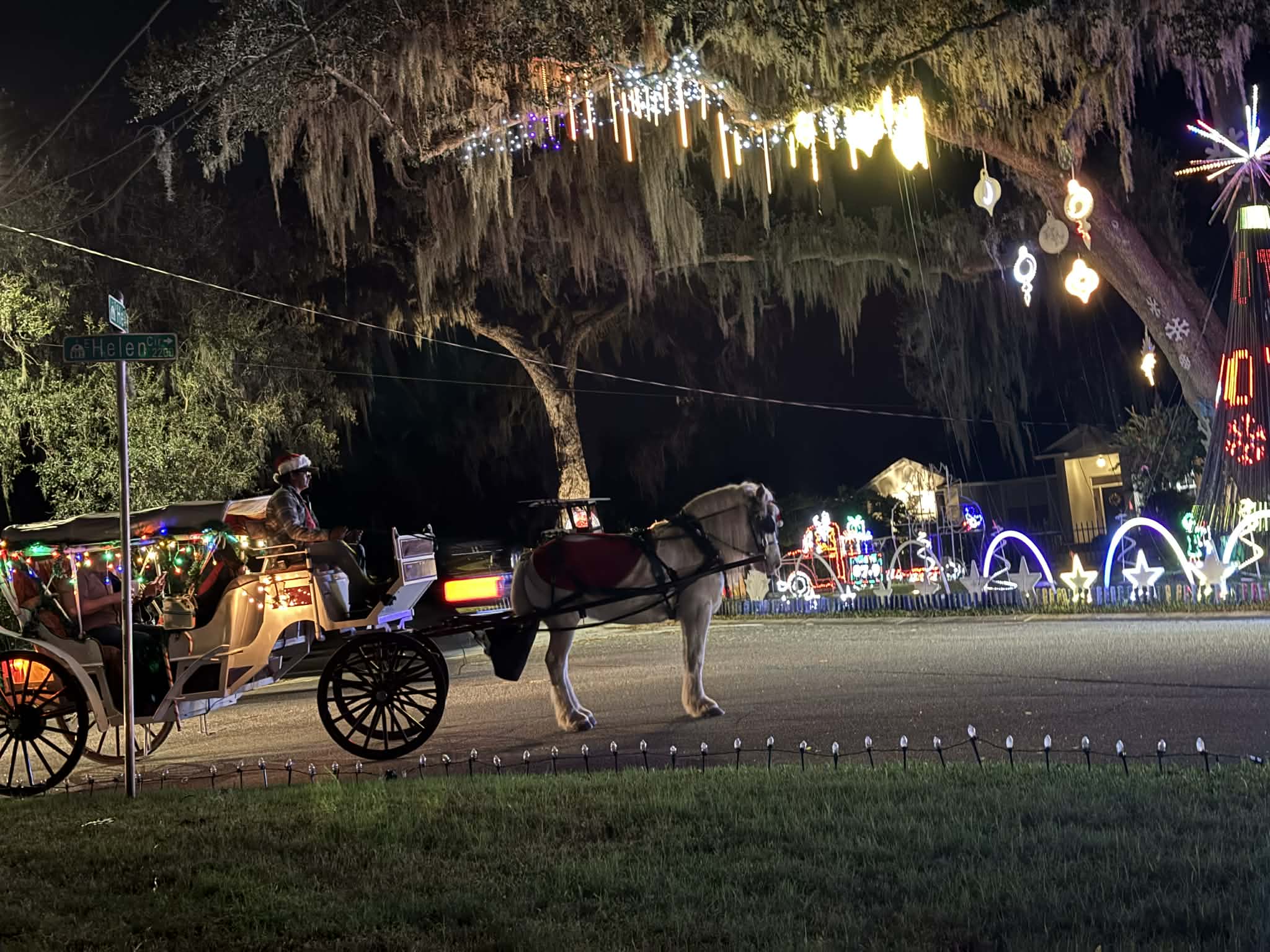 Horse-Drawn Carriage at Helen Street with Icicle Lights