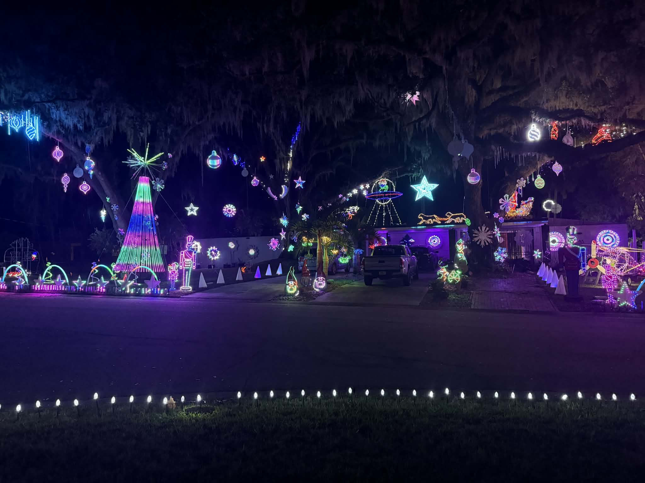 Tesla's Light House Full Front View with LED Mega Tree